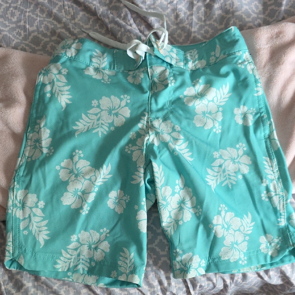 Art Class Aqua Floral Swim Trunks